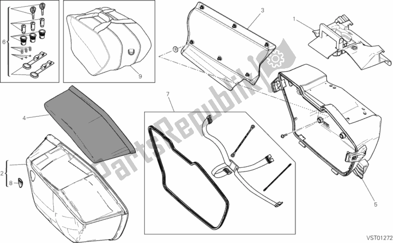 All parts for the Right Pannier of the Ducati Multistrada 1200 S GT 2013